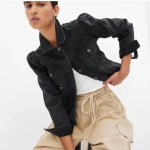 Gap, Women's Denim Puff Sleeve Jacket, Black, Size Medium